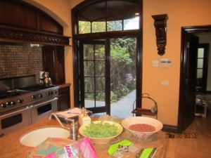 Retractable screen Doors installed on arched doors in kitchen