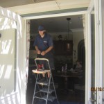 Double set retractable screen doors for French doors installed in Topanga